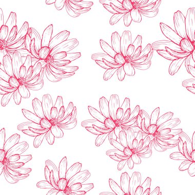 Papatya Çiçeği Vektörü Kusursuz Desensiz Renkli Grafikler Çizim Elleri Düğün Tasarımı Tekstil eşyalar ve yazdırma için beyaz arkaplan tabanı