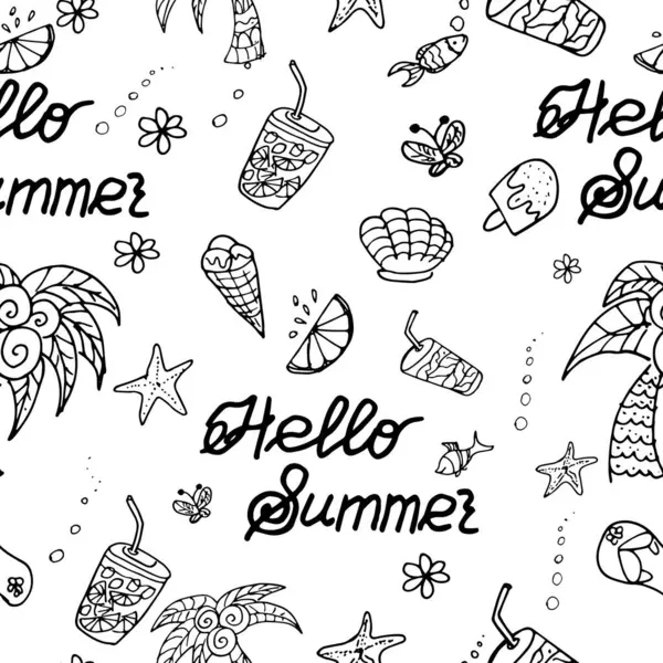 Merhaba, palmiye ağacı ve limonata narenciye kabuğu hattatsız desen vektör grafikleri tekstil tasarım masa takımı ve baskı için çizim tabanı.