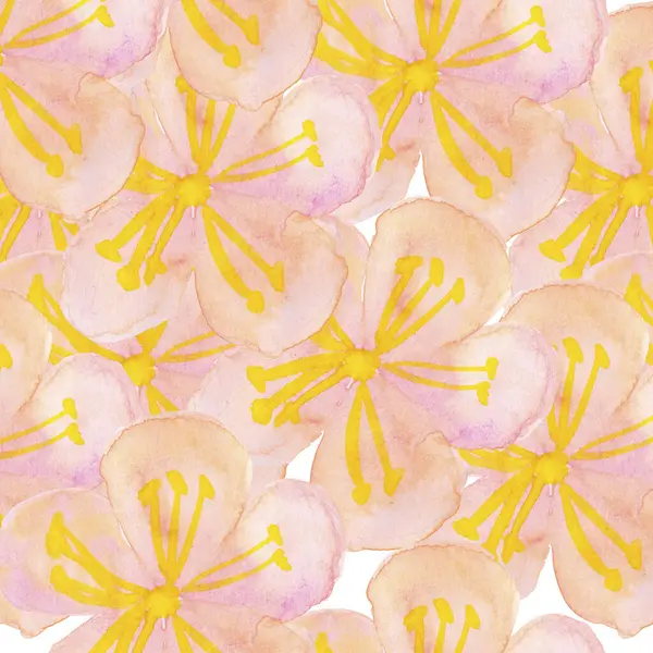 Beyaz arkaplanda kusursuz suluboya desenli pembe çiçekler