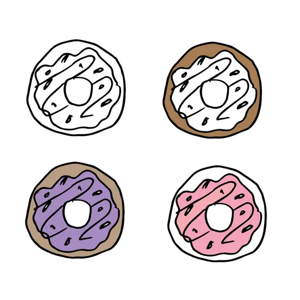 Çok renkli, pembe, beyaz, mor ve kahverengiye boyanmış el yapımı dört çörek seti. paketleme tasarımı için