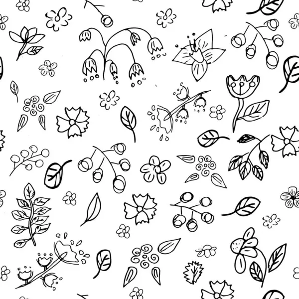El çizimi siyah beyaz karalama seti çiçek ve bitki tasarımı elementleri vektörsüz çizimler beyaz arka plan üzerinde. Yazdırma ve tekstil kartpostalları için.