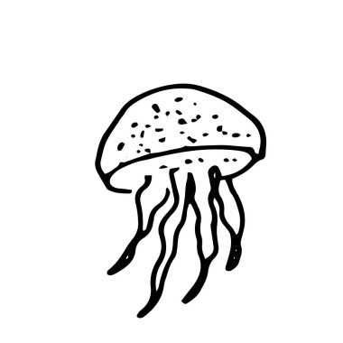 denizanası okyanusu siyah-beyaz çizim karalama kompozisyonu tekstil tipografi kartpostal tasarımı için beyaz zemin üzerinde izole