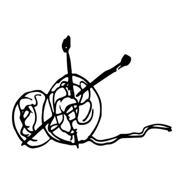 Minimalist çizgi sanatı tarzında örgü iğneli iplik toplarının vektör çizimi. Sanat temalı tasarımlar, örgü blogları, el yapımı etiketler ve DIY projeleri için mükemmel..