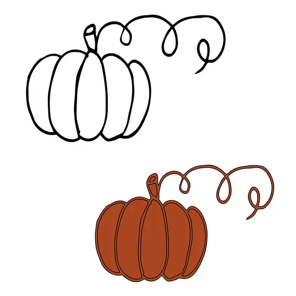 Kartpostal, poster, baskı, sonbahar dekoru, ambalaj, mevsimsel projeler tasarlamak için sonbahar tonlarında boyanmış bir balkabağının minimalist vektör çizimi.