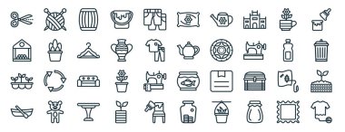 Rapor için örgü, kuş yemi, tepsi, tekne, şişe, boya, yastık simgeleri, sunum, diyagram, web tasarımı, mobil uygulama gibi 40 ana hatlı ağ yükseltme simgesi seti