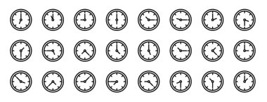 Rapor için saat, saat, vektör simgeleri, sunum, diyagram, web tasarımı, mobil uygulama gibi 24 ana hatlı web saat simgesi kümesi