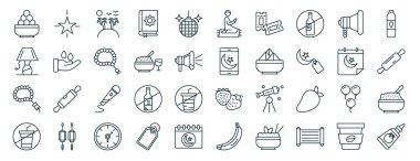 Yıldız, lamba, tasbih, içecek yok, takvim, süt şişesi, rapor için dua simgeleri, sunum, diyagram, web tasarımı, mobil uygulama gibi 40 ana hatlı web ramazanı ve bayram simgelerinden oluşan bir set