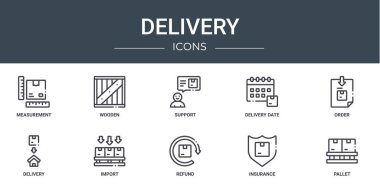 Rapor, sunum, diyagram, web tasarımı, mobil uygulama gibi 10 ana hatlı web dağıtım simgesi seti