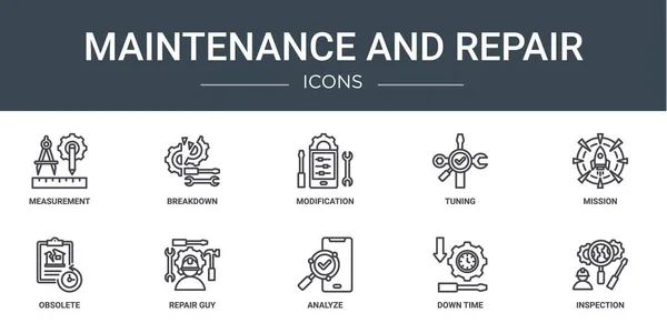 Rapor, sunum, diyagram, web tasarımı, web tasarımı gibi 10 ana hatlı web bakım ve onarım simgesi seti,