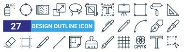set of 27 outline web design outline icon icons such as sprayer, select, gradient, painting stand, pencil, artboard, brush, selection vector thin line icons for web design, mobile app. clipart