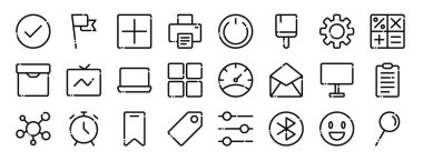 Kontrol, bayrak, ekleme, yazıcı, güç, tema, tema, çarklı vektör simgeleri, rapor, sunum, diyagram, web tasarımı, mobil uygulama gibi 24 kullanıcı arayüzü simgesi seti