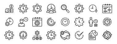 Zaman para, zaman yönetimi, yönetim, rapor, sunum, diyagram, web tasarımı, mobil uygulama için vektör simgelerini azalt