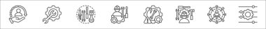 outline set of maintenance and repair line icons. linear vector icons such as customer service, electrical service, replacement, maintenance, disruption, repair guy, mission, adjustments clipart