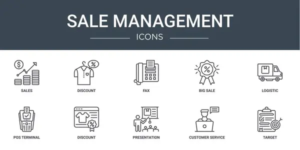 Uppsättning Skissera Web Sale Management Ikoner Såsom Försäljning Rabatt Fax — Stock vektor