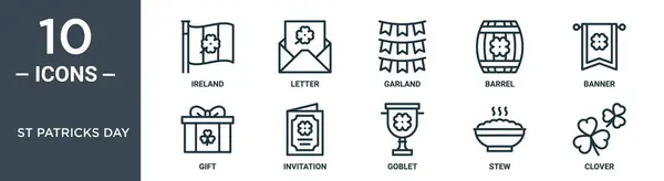 Patricks Day Outline Icon Set Includes Thin Line Ireland Letter — Image vectorielle
