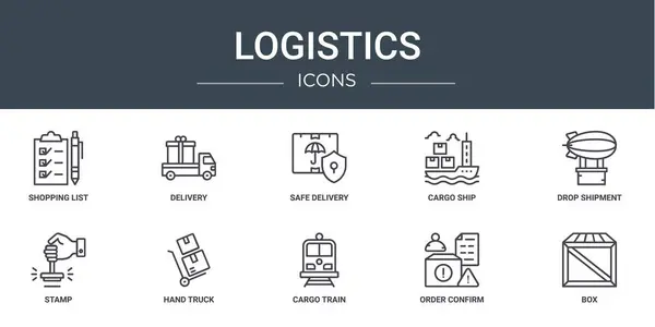 Jeu Icônes Logistique Web Contour Tels Que Liste Achats Livraison — Image vectorielle