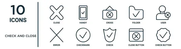 Check Close Outline Icon Set Thin Line Close Cross User — Vector de stock