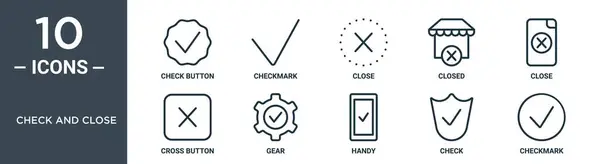 Check Close Outline Icon Set Includes Thin Line Check Button — Vetor de Stock