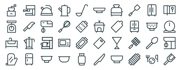 Набір Контурних Іконок Веб Кухні Таких Кавовий Ніж Ваги Раковина — стоковий вектор