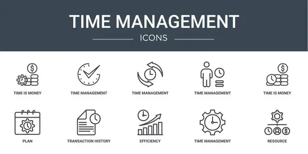 Set Outline Web Time Management Icons Time Money Time Management — Stock Vector