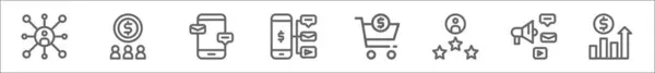 Набор Иконок Линии Цифрового Маркетинга Линейные Векторные Иконки Такие Netwoks — стоковый вектор