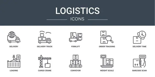 Zestaw Zarys Ikon Logistyki Internetowej Takich Jak Dostawa Dostawa Ciężarówki — Wektor stockowy