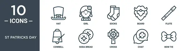 Patrices Денний Набір Іконок Включає Тонку Лінію Капелюха Дівчину Шкарпетки — стоковий вектор