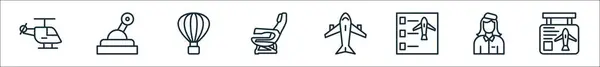 Контурний Набір Іконок Авіаційної Лінії Лінійні Векторні Іконки Такі Вертоліт — стоковий вектор