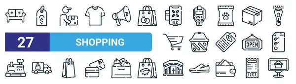 Set Icone Contorno Web Shopping Come Mobili Cartellino Del Prezzo — Vettoriale Stock
