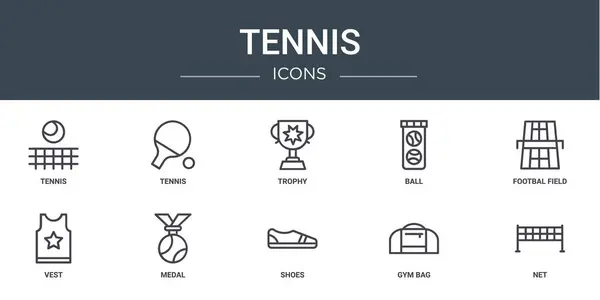 Set Icone Web Tennis Contorno Come Tennis Tennis Trofeo Palla — Vettoriale Stock