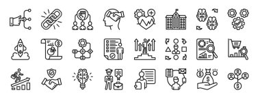 set of 24 outline web career and leadership icons such as talent search, chain, empowerment, compliment, psychology, univeristy, knowledge transfer vector icons for report, presentation, diagram, clipart
