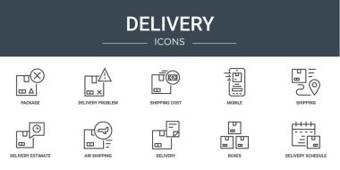 Rapor, sunum, diyagram, web tasarımı, tasarım gibi 10 ana hatlı web dağıtım simgesi seti,