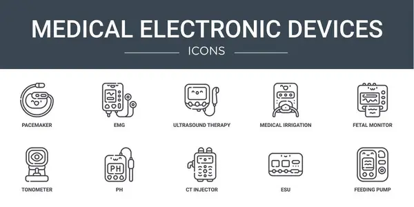 Σύνολο Περίγραμμα Web Ιατρικές Ηλεκτρονικές Συσκευές Εικονίδια Όπως Βηματοδότης Emg — Διανυσματικό Αρχείο