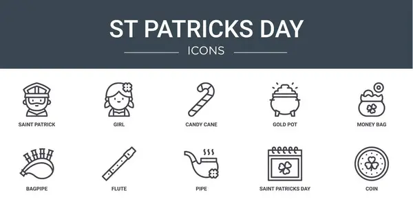 Készlet Vázlat Web Patrickek Nap Ikonok Mint Szent Patrick Lány — Stock Vector