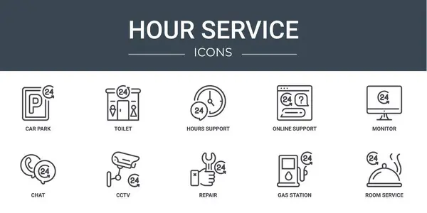 Conjunto Iconos Servicio Hora Web Esquema Tales Como Estacionamiento Inodoro — Archivo Imágenes Vectoriales