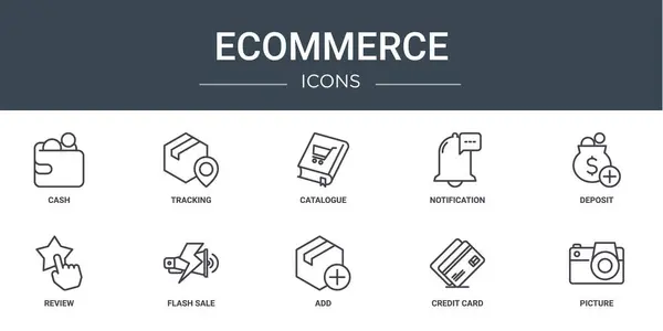 Conjunto Iconos Comercio Electrónico Web Esquema Tales Como Efectivo Seguimiento — Archivo Imágenes Vectoriales