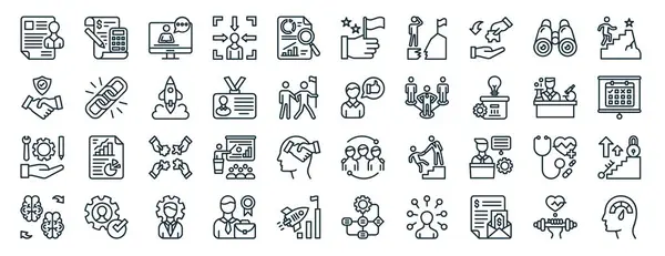 Set Outline Web Career Leadership Icons Budget Trust Services Knowledge — Stock Vector
