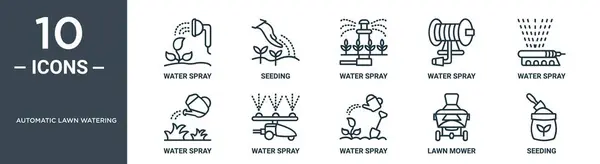 Automatic Lawn Watering Outline Icon Set Includes Thin Line Water — Stock Vector