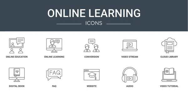 Készlet Vázlatos Internetes Online Tanulási Ikonok Mint Például Online Oktatás — Stock Vector