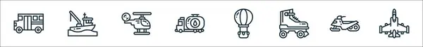 Контурний Набір Значків Транспортної Лінії Лінійні Векторні Значки Такі Автобус — стоковий вектор
