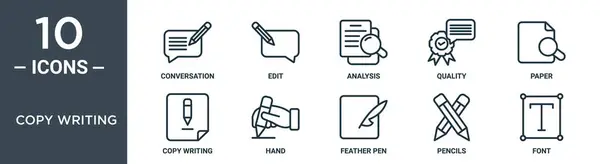 글쓰기 아이콘 세트에는 보고서 프레젠테이션 다이어그램 디자인에 아이콘이 포함됩니다 — 스톡 벡터