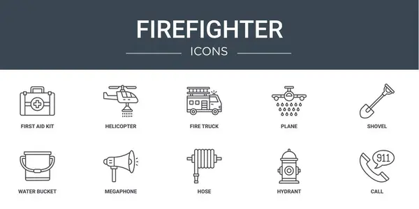 Készlet Vázlatos Webes Tűzoltó Ikonok Mint Például Elsősegély Készlet Helikopter — Stock Vector