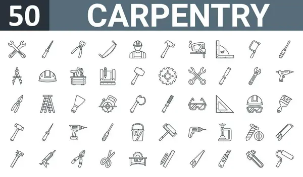 Set Outline Web Carpentry Icons Wrench Rasp Pliers Two Handed — Stock Vector
