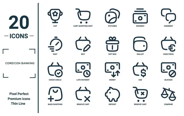 Coreicon Banking Linear Icon Set Incluye Copa Línea Delgada Rápido — Archivo Imágenes Vectoriales