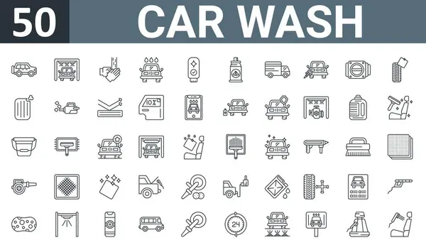Uppsättning Konturer Webbil Tvätta Ikoner Såsom Suv Biltvätt Handtvätt Biltvätt — Stock vektor