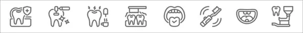 Набор Значков Стоматологической Линии Линейные Векторные Иконки Такие Эмаль Полировка — стоковый вектор