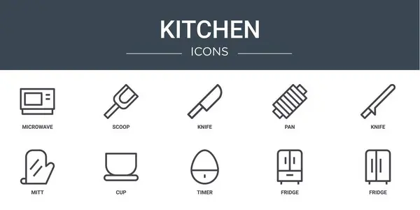 Σύνολο Περίγραμμα Εικονίδια Web Κουζίνα Όπως Φούρνο Μικροκυμάτων Σέσουλα Μαχαίρι — Διανυσματικό Αρχείο