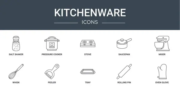 Σύνολο Περίγραμμα Εικονίδια Web Κουζίνα Όπως Σέικερ Αλάτι Κουζίνα Υπό — Διανυσματικό Αρχείο