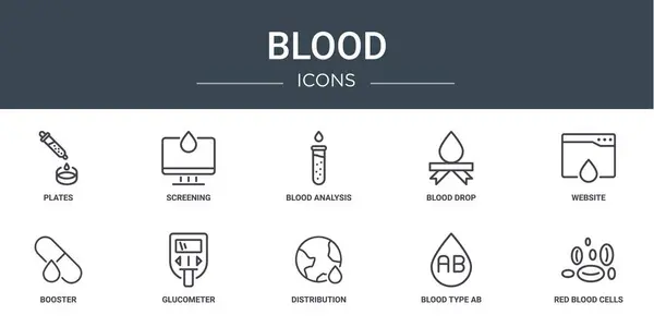 Σύνολο Περίγραμμα Εικονίδια Αίματος Web Όπως Πλάκες Διαλογή Ανάλυση Αίματος — Διανυσματικό Αρχείο