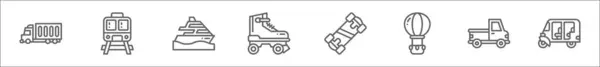 Контурний Набір Значків Транспортної Лінії Лінійні Векторні Іконки Такі Вантажівка — стоковий вектор